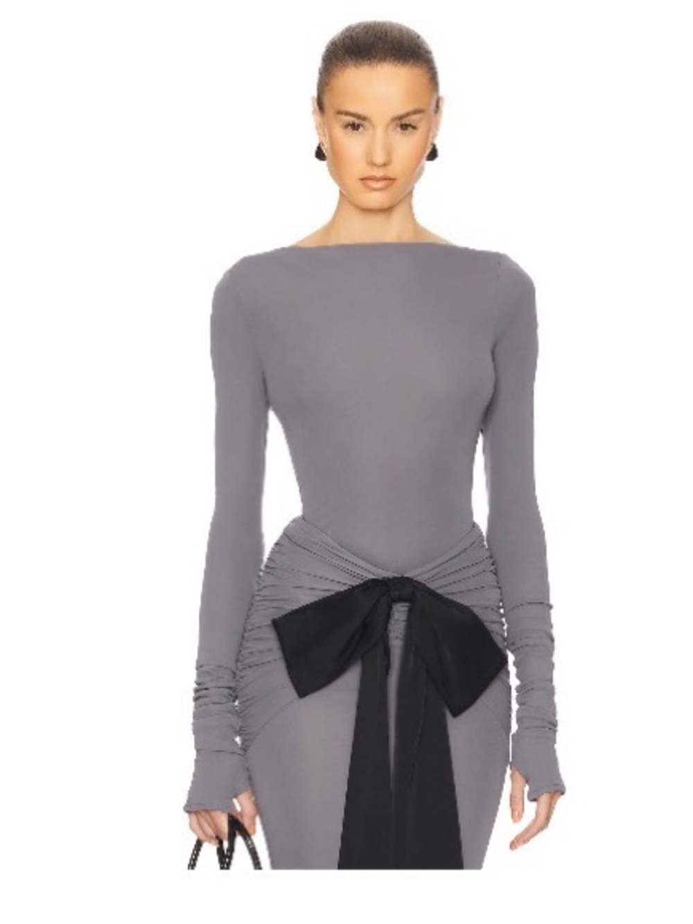 Helsa Sleek Grey Long-Sleeve Top with open back